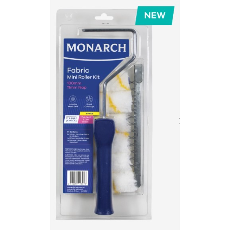 MONARCH 100mm Fabric 11mm Nap Mini Roller Kit with Grid - TradeGear